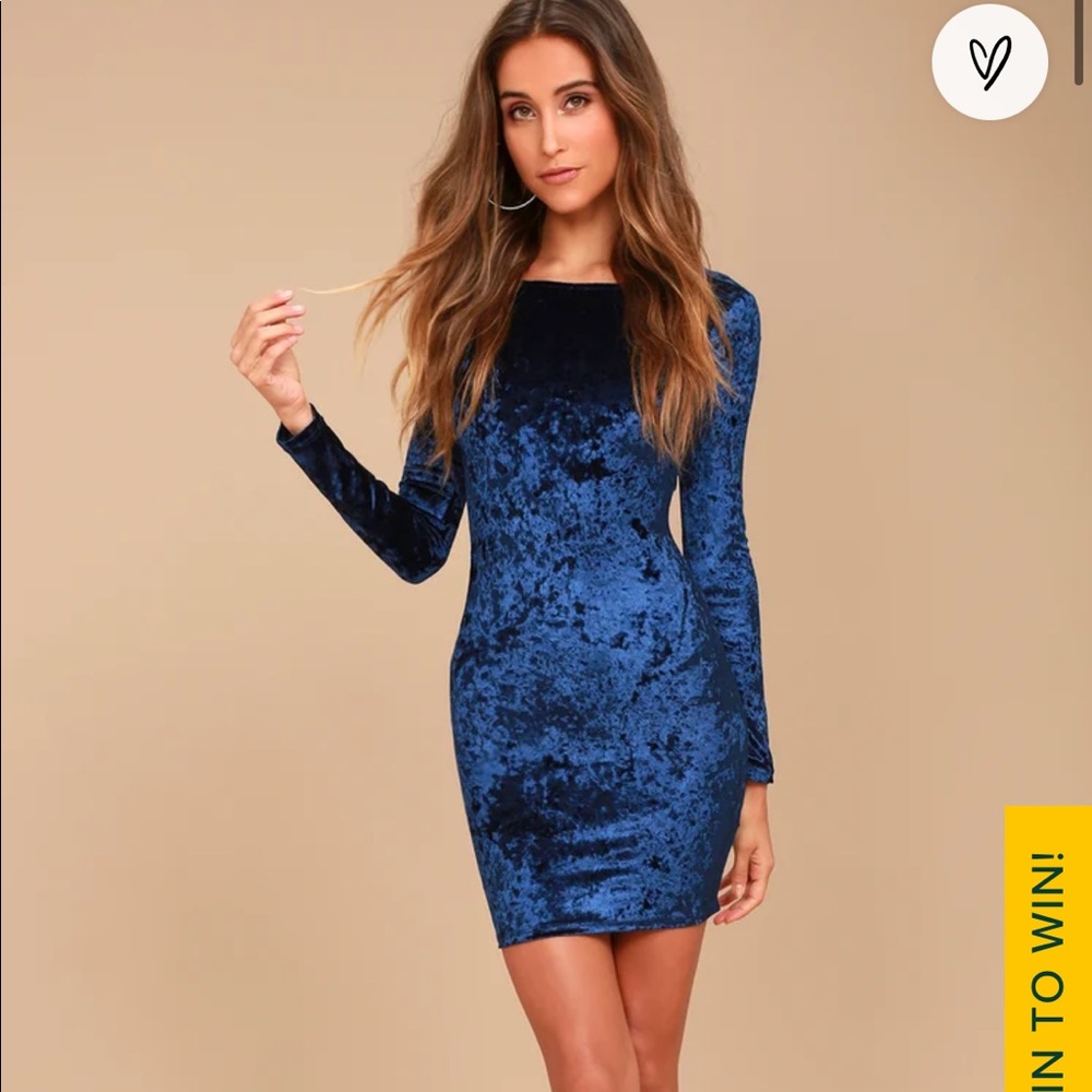 Lulus True Story Navy Blue Velvet Long Sleeve Bodycon Dress small